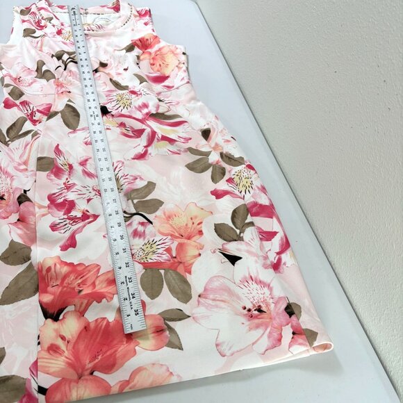Calvin Klein Sheath Dress Women 12 Pink Floral Pearl Accent Neckline Sleeveless - Picture 11 of 12
